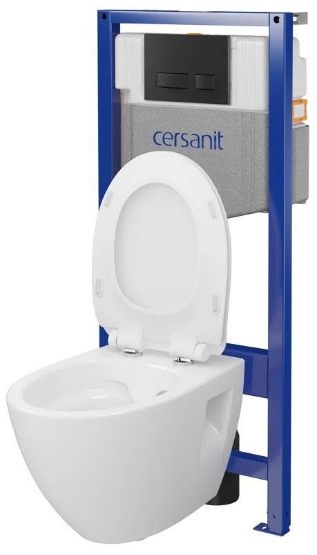 Cersanit Mille, System50 MECH podomietkový rám + závesná wc misa Mille Plus CleanOn + čierne tlačidlo MOVI II, S701-756