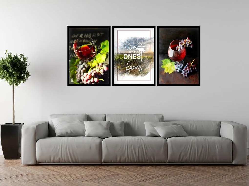 Gario Sada plagátov Dobré víno - 3 dielna Farba rámu: Zlatá, Veľkosť: 135 x 63 cm