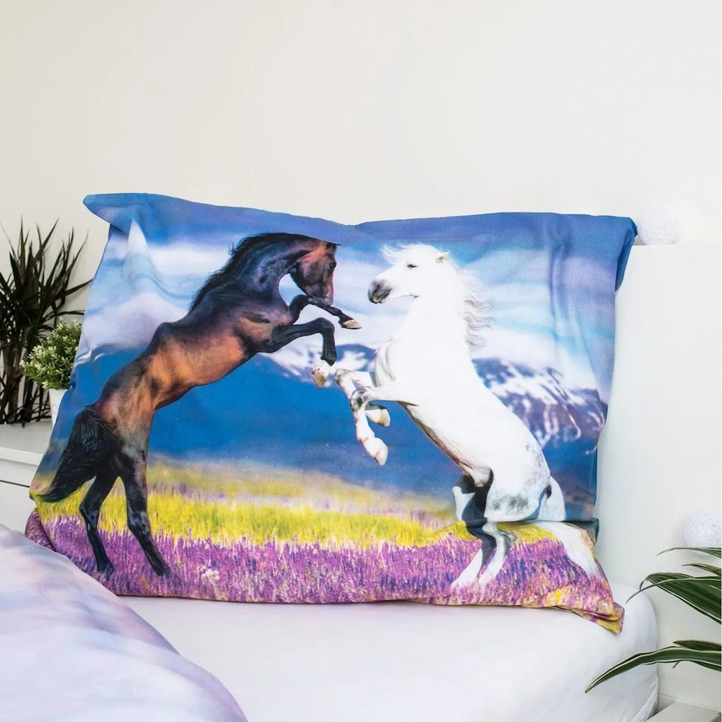DETSKÉ BAVLNENÉ OBLIEČKY HORSES 140X200 CM, 1KS 70X90 CM VZOROVANÉ