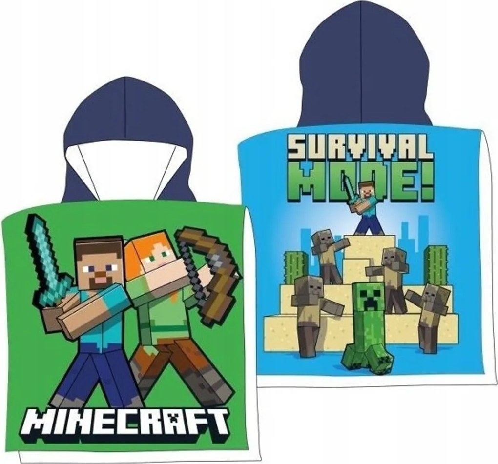 Detské plážové pončo z mikrovlákna Minecraft - Alex a Steve