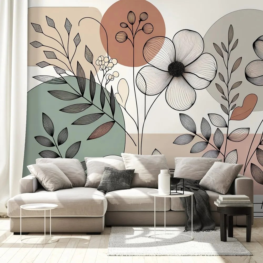 Samolepiaca fototapeta abstraktné kvety a listy