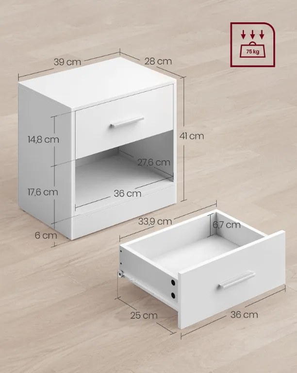 Nočné stolíky NOVERA sada 2 ks 39x28 cm, biele