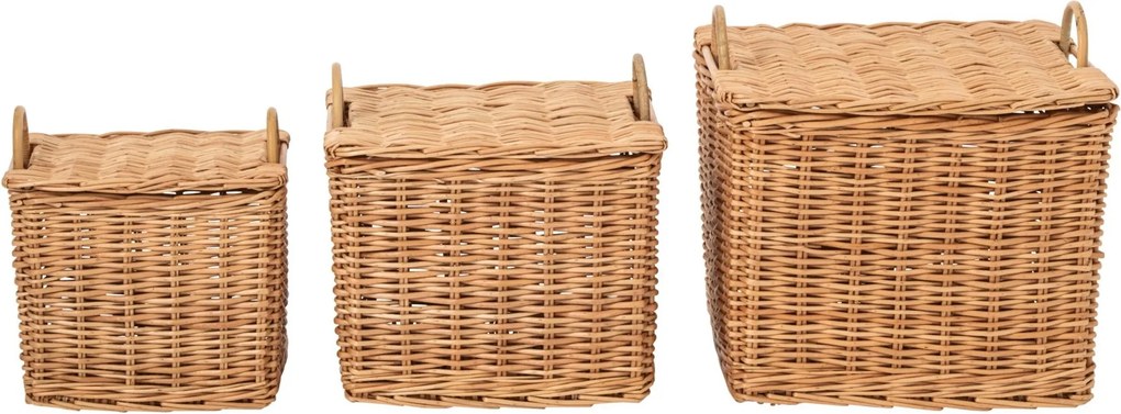 Sada 3ks prútený kôš s vekom a ušami – 49*43*49,5 / 42*35*42/ 35*42*37cm