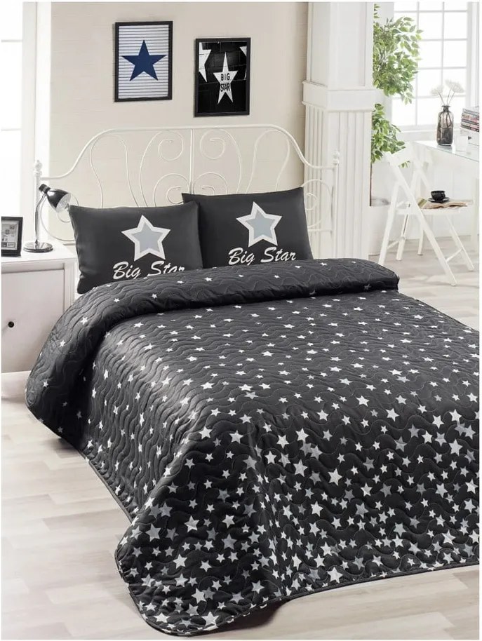 Set čiernej prikrývky cez posteľ a obliečky na vankúš Mismo Cula, 160 × 220 cm
