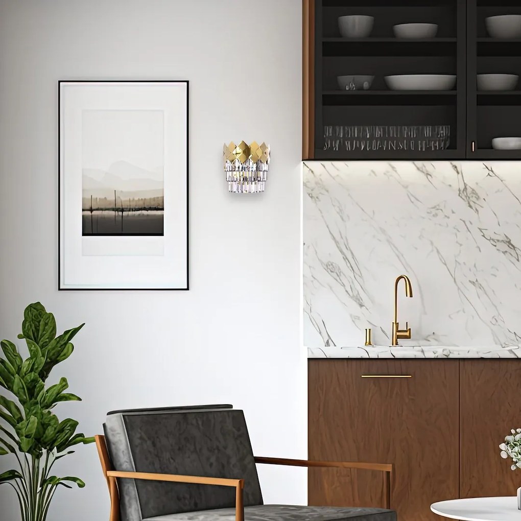 Nástenné svietidlo Carisma, 1x krištáľové/zlaté kovové tienidlo