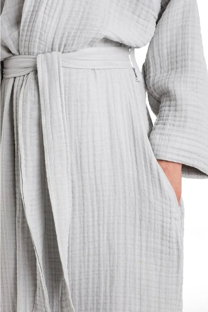 Sivý mušelínový detský župan veľkosť 7-8 rokov Muslin – Foutastic