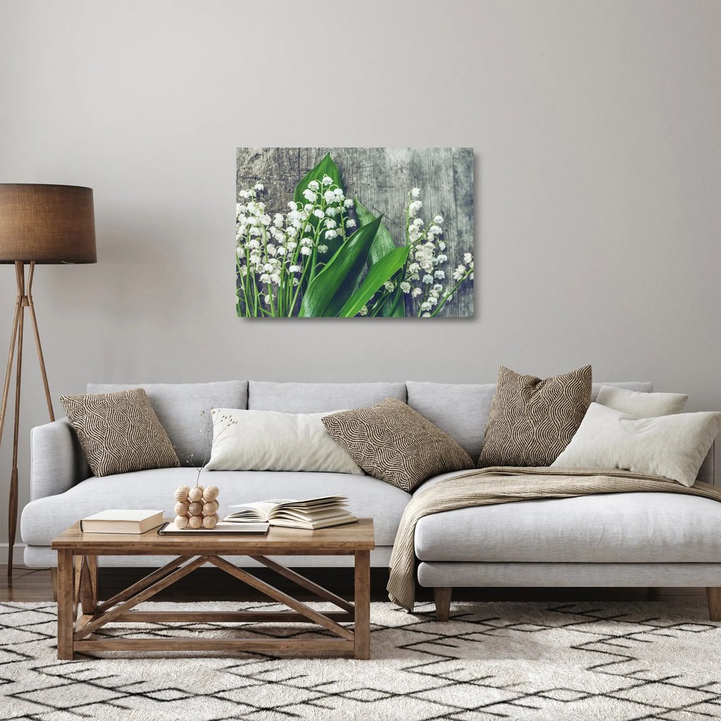 Sklenený obraz konvaliniek (70x50 cm)