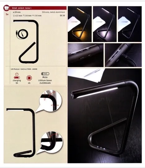 Paulmann 95424- LED/4,5W Stmievateľná dotyková stolná lampa FLEXLINK 5V/USB čierna