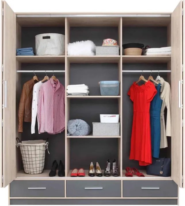 Šatník strieškou, dub sonoma / biela mat+zrkadlo