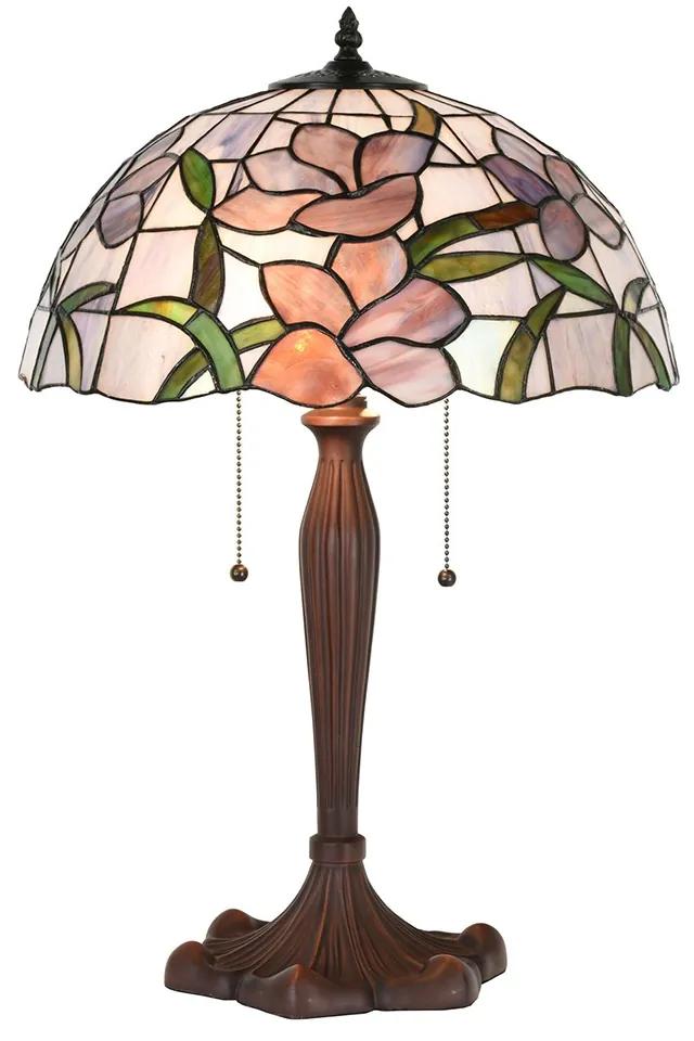 Ružovo-fialová stolná lampa Tiffany s kvetmi Violé - Ø 40*60 cm E27/max 2*60W