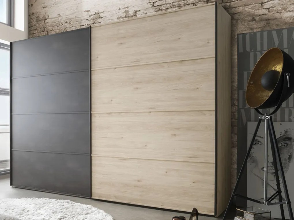 Šatníková skriňa Brüssel, 250 cm, kamenný dub/šedá