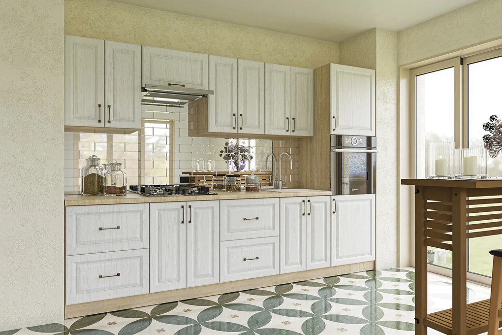 Štýlová kuchyňa 300 cm PREMIERE 1, dub arktický / sonoma