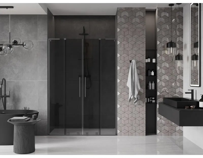Mexen Velar L Duo, posuvné sprchové dvere do otvoru 160 cm, 8mm šedé sklo, brúsený grafit, 871-160-003-42-95