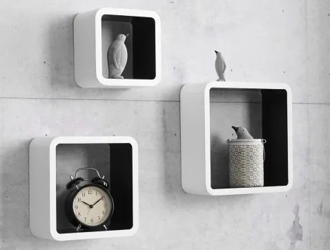 Súprava nástenných regálov (3 ks) Cubo, biela/čierna lesk%