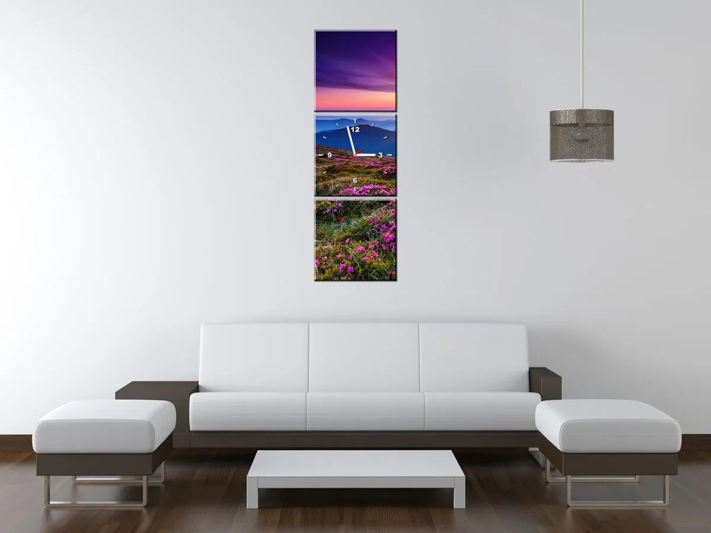 Gario Obraz s hodinami Horská lúka - 3 dielny Rozmery: 100 x 70 cm
