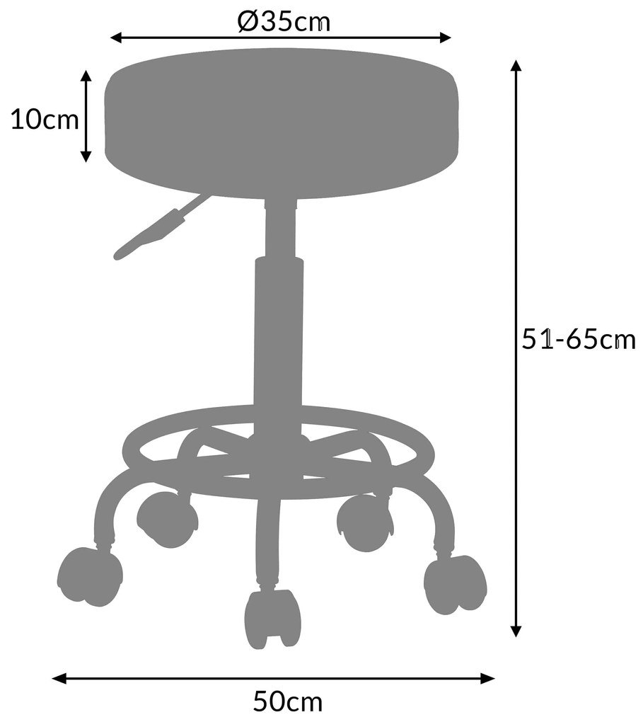 Taburetka na kolieskach OXANA s opierkou na nohy, Ø35cm, biela Casaria