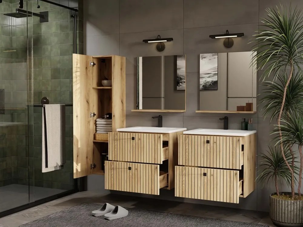 Kúpeľňové zrkadlo s poličkou Voke 60 cm dub evoke