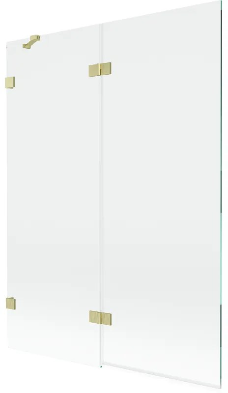 Mexen Lunar, 2-krídlová vaňová zástena ľavá 130 x 150 cm, číre sklo, zlatá matná, 897-130-100-55-00-L