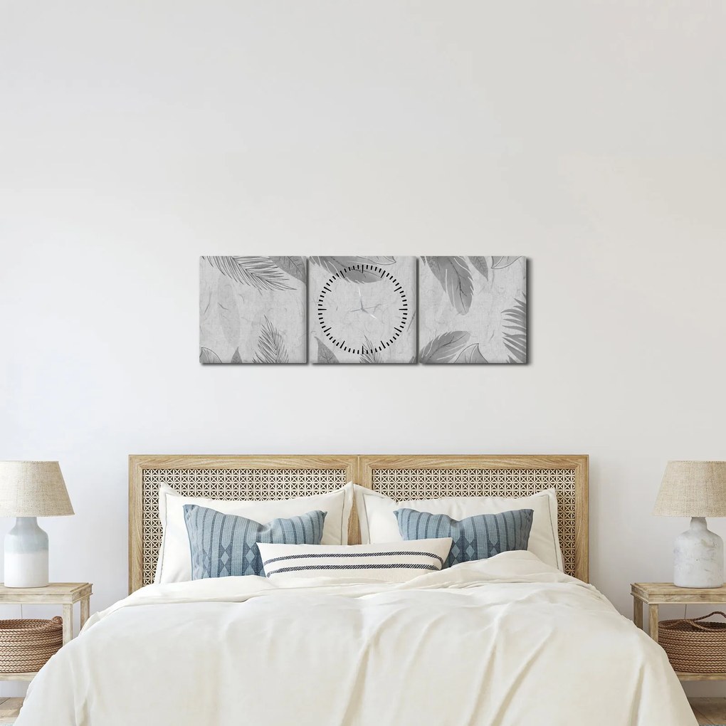 Obraz - Listy (s hodinami) (90x30 cm)