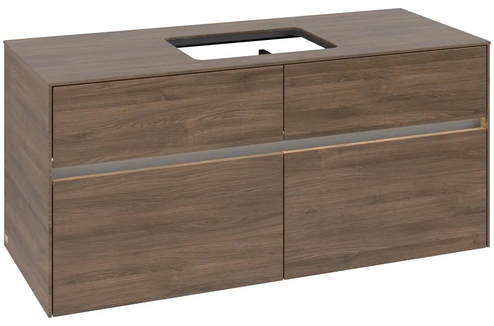 VILLEROY &amp; BOCH Collaro závesná skrinka pod umývadlo na dosku (umývadlo v strede), 4 zásuvky, s LED osvetlením, 1200 x 500 x 548 mm, Arizona Oak, C112B0VH