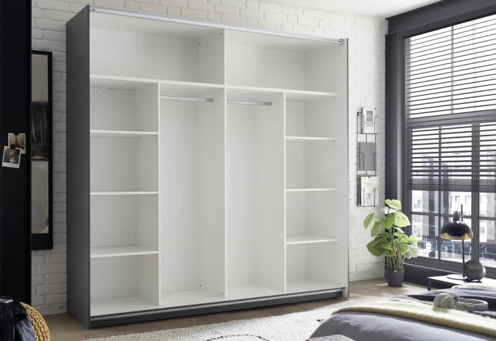 Šatníková skriňa Melton, 215 cm, grafit/dub mauvella