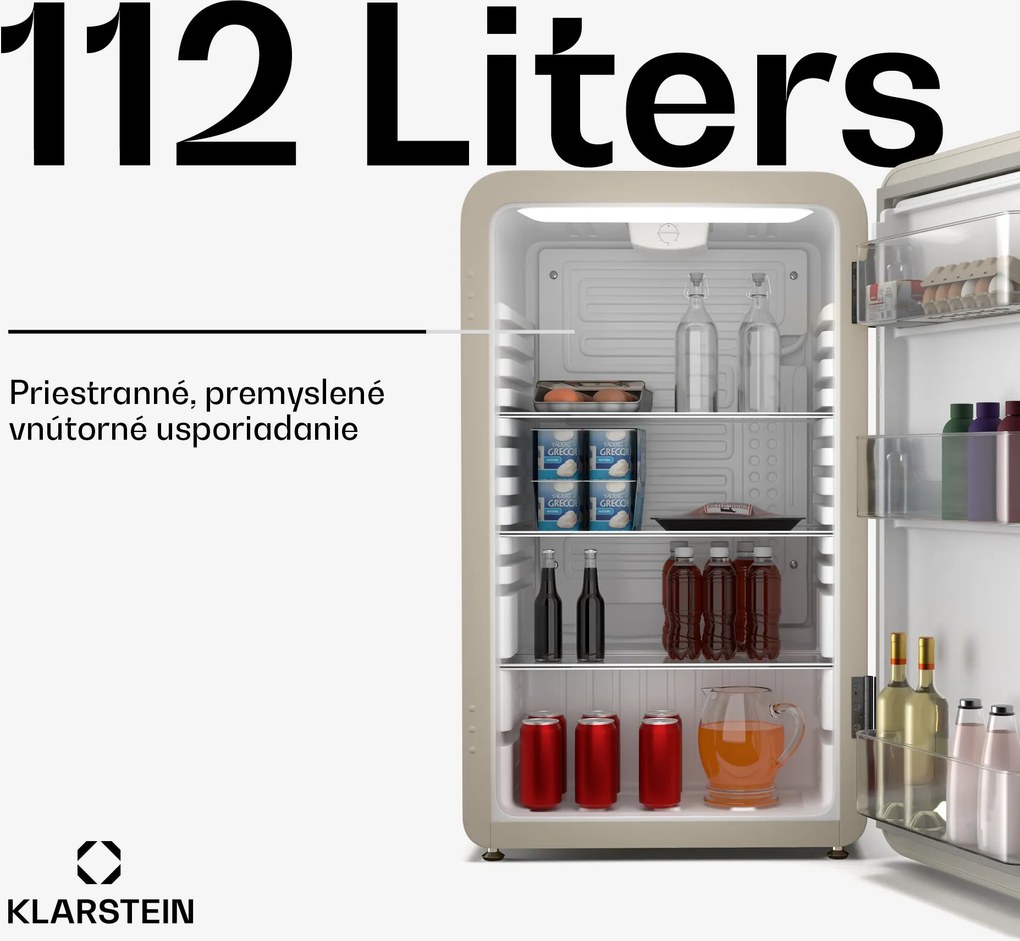 Klarstein Audrey Evo chladnička, 112 l, retro dizajn, tichá, kompaktná, 3 farby