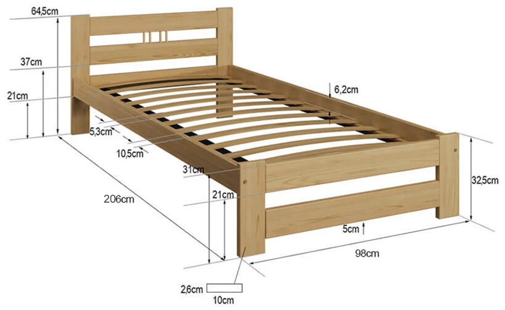 Postel borovice není lakovaná LUX VitBed 90x200cm + Matrac Spica 90x200