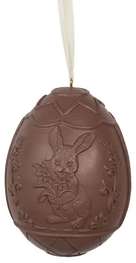 Hnedá dekorácia závesné čoko vajíčko s králikom - 8*8*11 cm