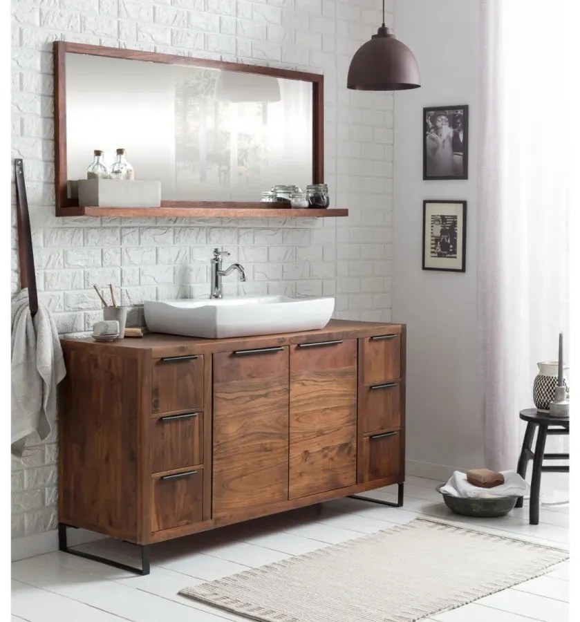 furniture-nabytek.cz - Masívne kúpeľňové zrkadlo Sydney dark II z akáciového dreva, lakované, hnedé – 138×60 cm