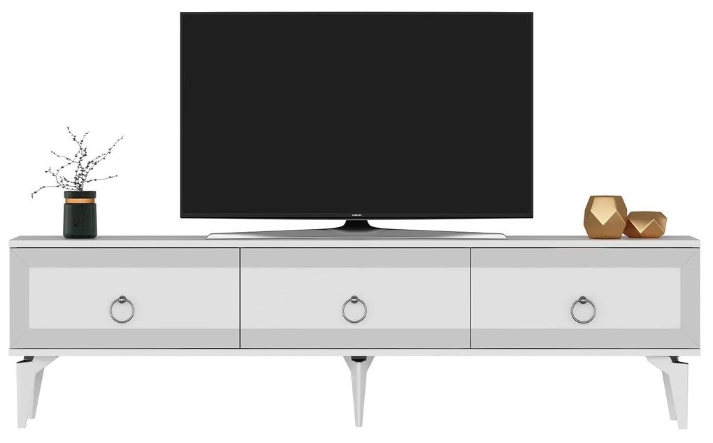 TV stolík/skrinka Muvuta 2 (biela + strieborná) . Akcia -17%. Vlastná spoľahlivá doprava až k Vám domov. 1095414