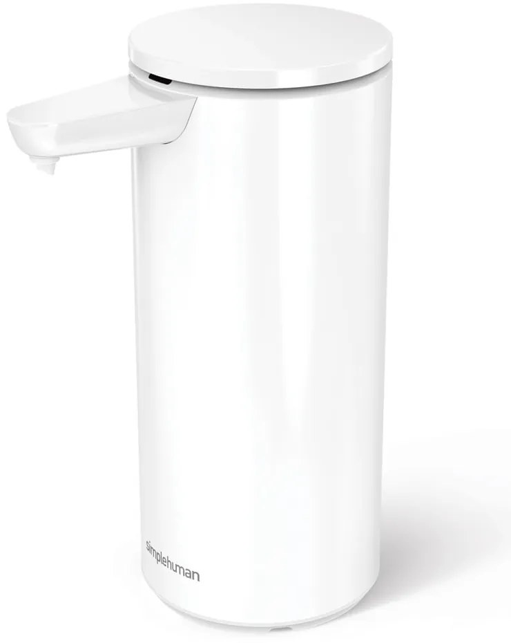 Biely bezdotykový kovový dávkovač mydla 414 ml – simplehuman