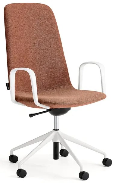 Stolička LANGLEY, stredný sedák, s kolieskami a podrúčkami, biela/medená