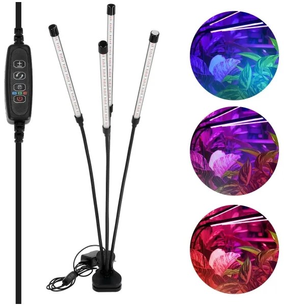 LED Stmievateľná lampa s klipom na pestovanie rastlín VITARO 4xLED/10W/230V čierna