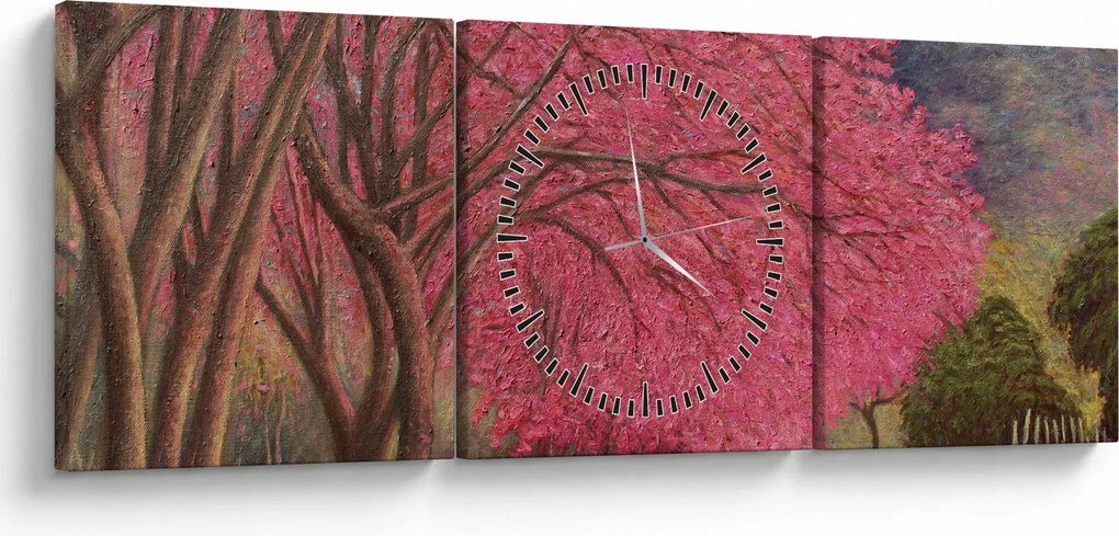Obraz rozkvitnutých stromov (s hodinami) (90x30 cm)