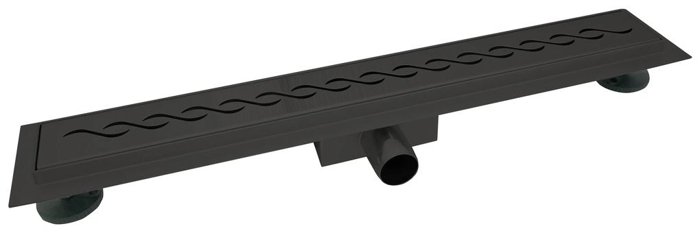 EURO Sprchový podlahový žľab čierny 60 cm - VLNA M6001B
