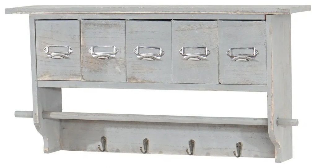 Nástenná polička C49 vintage s 5 zásuvkami - 32 x 65 x 13 cm - Sivá antik