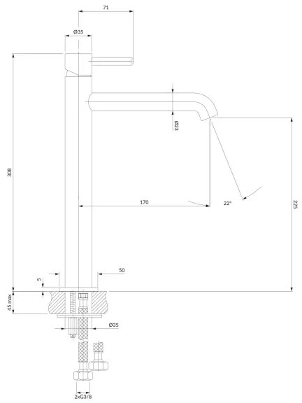 OMNIRES Y1212CP - Umývadlová batéria Y 30,8 cm lesklá meď