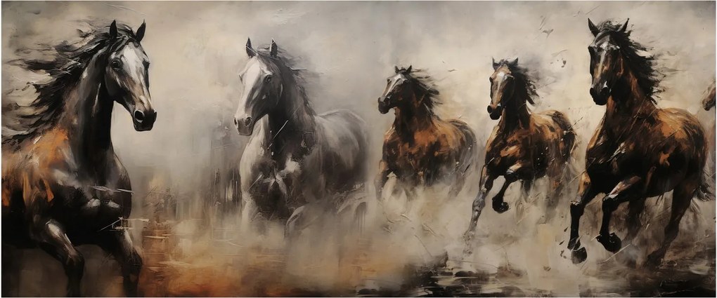 Obraz - Olejomaľba koní (120x50 cm)