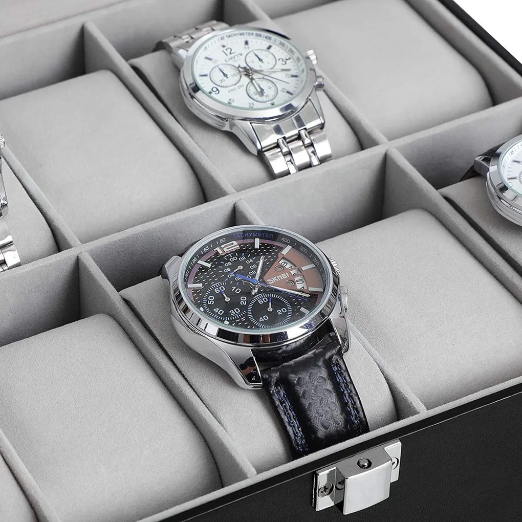 Songmics Box na hodinky Watch1, 25,5x7,8x20,2 cm, čierna/sivá
