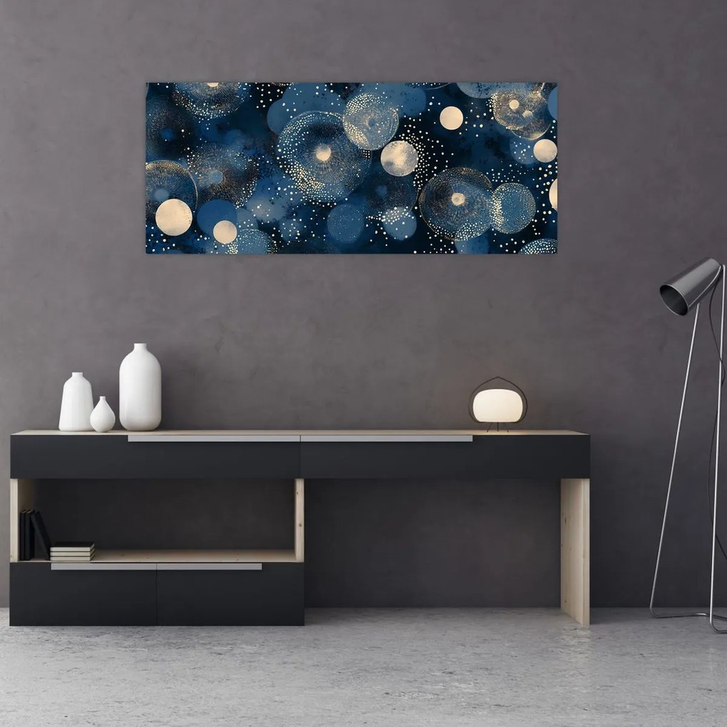Obraz - Modro-zlaté krúžky (120x50 cm)