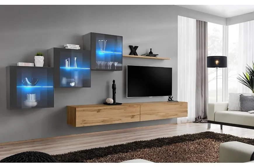 Obývacia stena Switch XIX Sklo +LED Grafit/Wotan