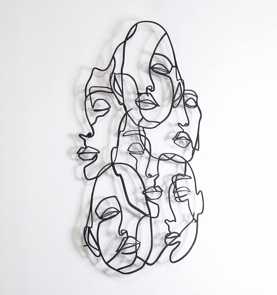 Nástenná kovová dekorácia Tvár Líniové umenie čierna