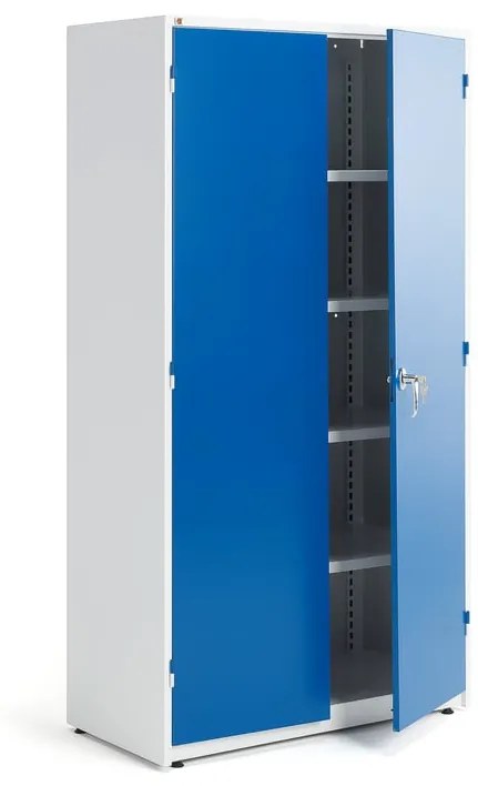 Hlboká kovová skriňa do dielne SUPPLY, 1900x1020x500 mm, biela/modrá