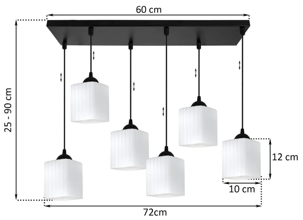 Závesné svietidlo Riffle Square, 6x biele sklenené tienidlo, b