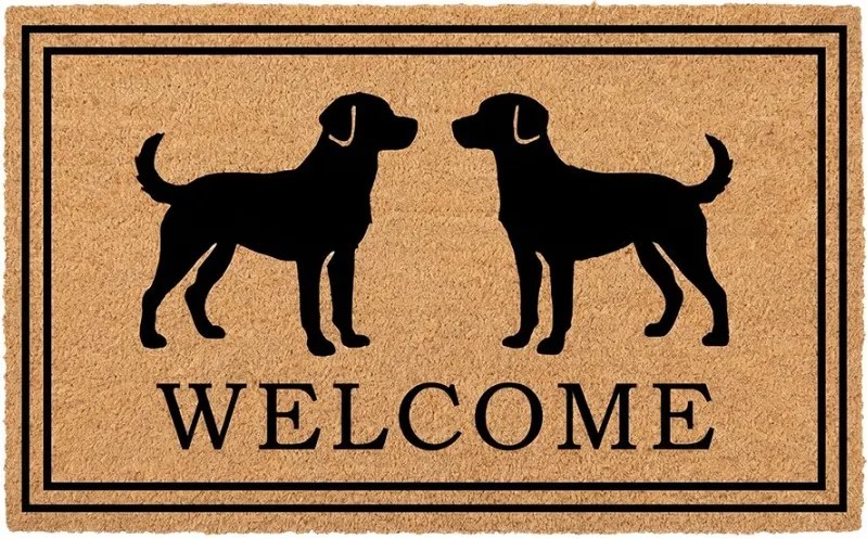 Hnedá kokosová rokožka so psíkmi Welcome - 75*45*1 cm