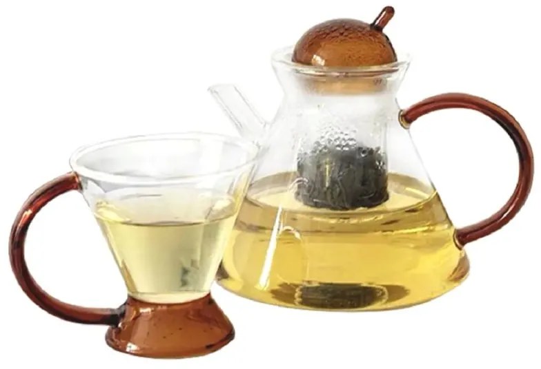 Kondela KONVO, čajník so sitkom a šálkou, 500 + 180 ml,  sklo