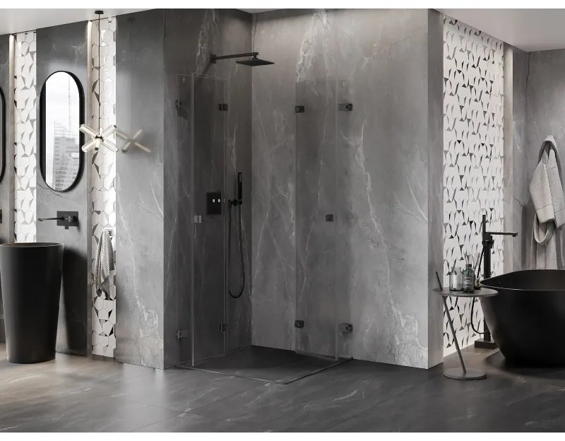 Mexen Lunar-F Duo, skladací sprchový kút 85 x 85 cm, 8mm číre sklo, grafitový profil, 836-085L-085P-95-00