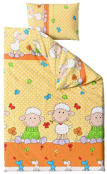 Krepové obliečky do postieľky OVEČKY žlté Rozmer obliečky: 45 x 65 cm | 90 x 135 cm