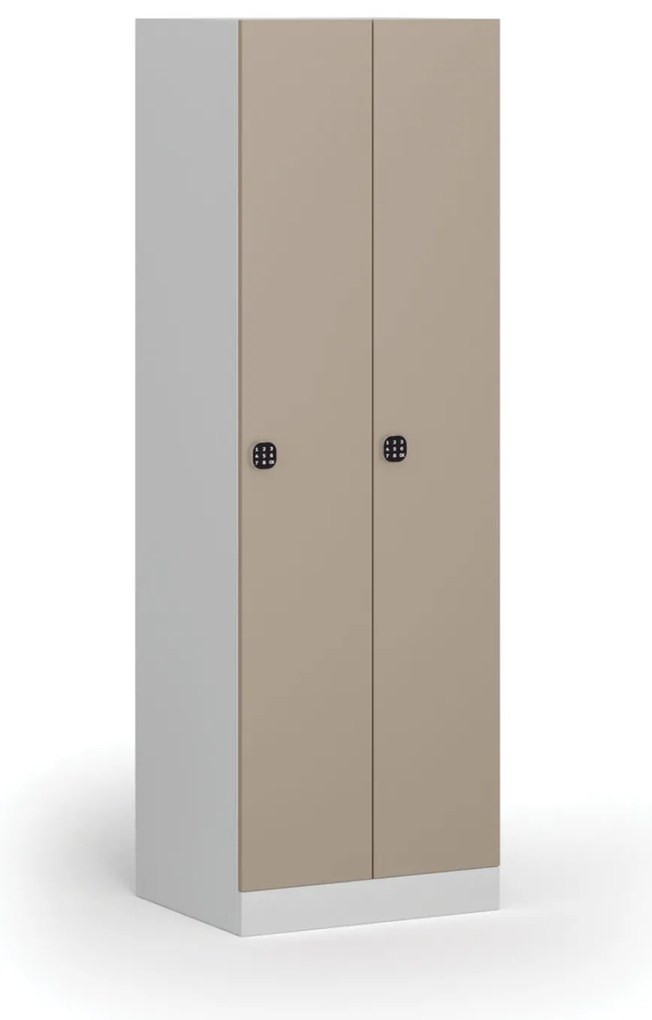 Kovová šatníková skrinka S1, 2-dverová, 1850 x 600 x 500 mm, kódový zámok, béžové dvere