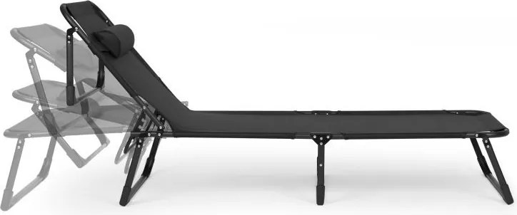 Skladacie záhradné ležadlo s vankúšom, čierne